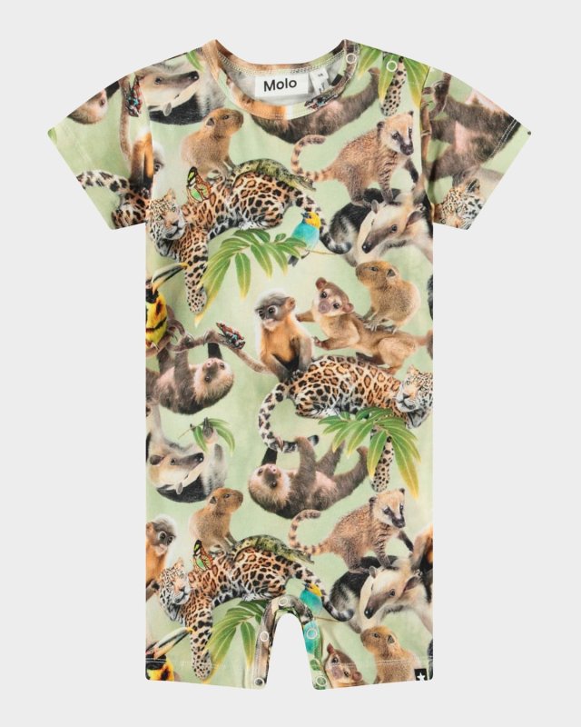 Boy's Finn Animal-Print Shortall, Size 3M-12